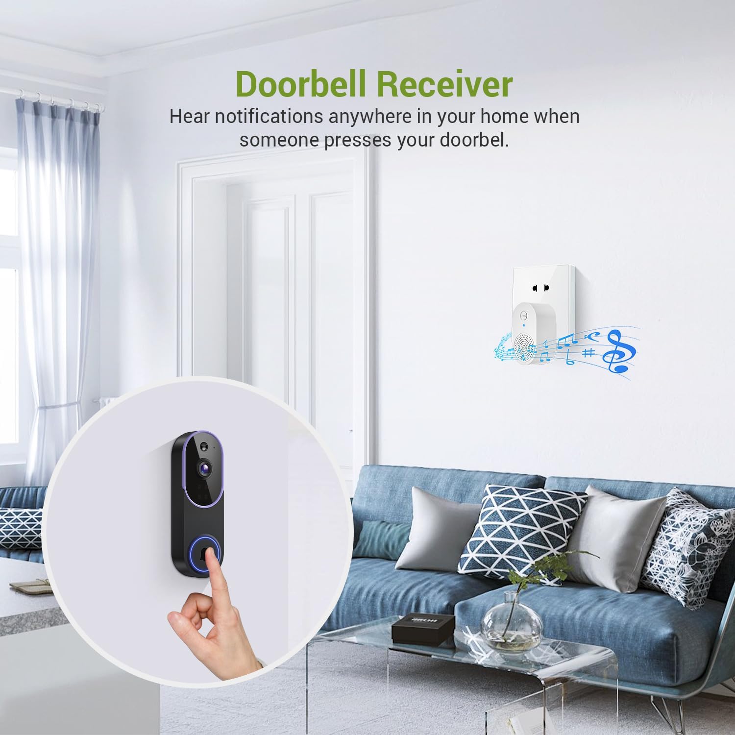 1080P Wireless Video Doorbell Camera, Outdoor Surveillance Cameras, FHD Live View, Cloud Storage, AI Human Detection, Instant Alert, Night Vision, Two Way Audio, 2.4G Wifi Only (Purple)
