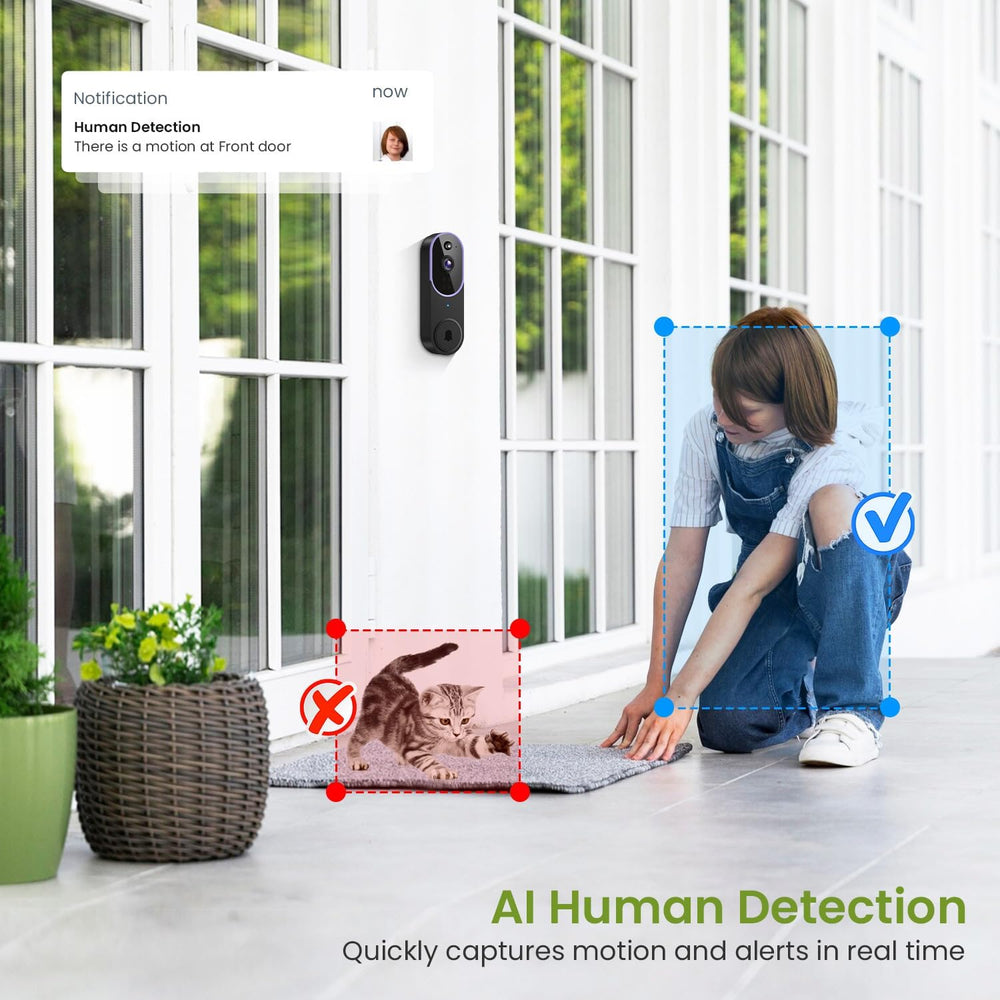 1080P Wireless Video Doorbell Camera, Outdoor Surveillance Cameras, FHD Live View, Cloud Storage, AI Human Detection, Instant Alert, Night Vision, Two Way Audio, 2.4G Wifi Only (Purple)